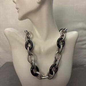 Elegant David Yurman Ceramic Sterling Silver Chain Necklace and Bracelet